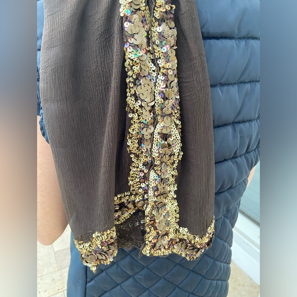 Oscar de la Renta 100% silk shawl, scarf wrap, beaded, made in India dark brown - Picture 14 of 16